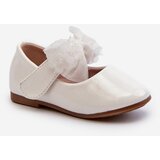 Kesi Children's patent leather ballerinas with velcro and bow, white Olessa | Shoptok.si