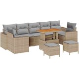  Set vrtnih sofa s jastučićima od bež poliratana i akacije 10 komada 3-dijelni set za objedovanje u vrtu s jastučićima od bež p | shoptok.hr