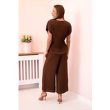Kesi Włoski Viscose set pleated blouse + trousers brown | shoptok.hr