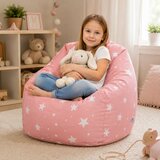 Ginger Home Детски Пуф Кресло Little Stars, 100% Памук, Розов Барбарон Със Звезди, 55x44x55 см | shoptok.hr