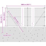vidaXL Verižna ograja s 7 stebri 1x10 m Galvanizirano jeklo Siva | Shoptok.si