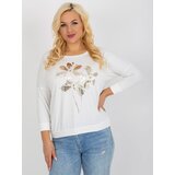 Fashion Hunters Ecru women's blouse plus size with print and application Cene