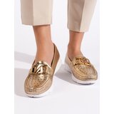 GOODIN Women's gold loafers with buckle Cene
