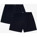 Atlantic Men's Classic Boxer Shorts with Buttons 2PACK - Navy Blue with Pattern
