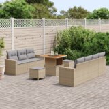  Vrtna garnitura - 10-dijelni set vrtnih sofa s jastuком Bež poli ratan akacija | shoptok.hr