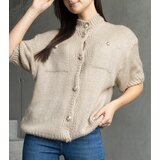 Gemre Women's dark beige short-sleeve sweater with decorative buttons Shela | shoptok.hr
