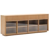 Kave Home Vitrina v hrastovem dekorju z drsnimi vrati v naravni barvi 200x80x40 cm Helvine – | Shoptok.si