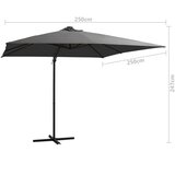 In Stranski senčnik LED in kovinski drog 250x250 cm antraciten | Shoptok.si