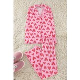 Trendyol Pink 100% Cotton Leopard Heart Patterned Shirt Pants Knitted Pajama Set | Shoptok.si