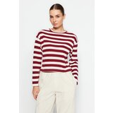 Trendyol Claret Red Striped Knitwear Look Crewneck Crop Top | shoptok.hr