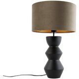 QAZQA Design tafellamp zwart velours kap taupe met goud 35 cm - Alisia Cene