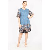 Şans Women's Blue Plus Size Woven Viscose Fabric Shawl Patterned Dress Cene