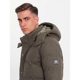 Ombre Men's long warm parka jacket with wool - dark grey melange | Shoptok.si