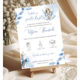  Vabilo za krst z angelčkom in modrim cvetjem REK 030-09 | Shoptok.si