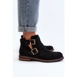 Boto Women's Flat Heel Ankle Boots with Straps Black Melviana | Shoptok.si
