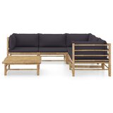 Maison Chic Seti vrtnega pohištva - Vrtna garnitura - Vrtni pohištvo set s temno sivimi blazinami 6-delna bambus, (21804670) | Shoptok.si