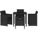 vidaXL Set za vrtno blagovanje od 5 komada s jastučićima crna poly ratan, Vrtni stol crn 80x80x73 cm kaljeno staklo | shoptok.hr