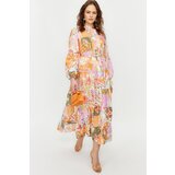 Trendyol Multicolored Floral Patterned Linen Look Woven Dress with Belt Detail | Shoptok.si
