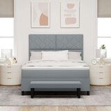 vidaXL postelja s škatlasto vzmetjo z vzmetnico in klopjo svetlo siva 160x200 cm tkanina, (22083041) | Shoptok.si