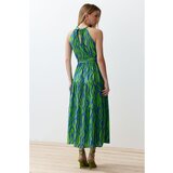 Trendyol Blue Animal Shift Halter Neck Halter Neck Shally Maxi Woven Dress | shoptok.hr
