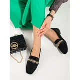 SHELOVET Suede women's loafers with crystals black