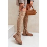 FS1 Knee High Boots On Flat Heel Made Of Eco Suede Beige Arkelia Cene