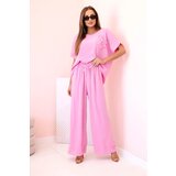 Kesi Włoski Women's viscose set with decorative flower and wide trousers light pink | Shoptok.si