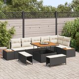 vidaXL 9-komadni set vrtnih sofa s jastučićima Crni Poli ratan Akacija | shoptok.hr