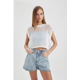 Defacto Knit Pattern Cotton Crochet Crop Sweater Cene