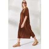 Olalook Women's Bitter Brown Slits Oversized Cotton Dress