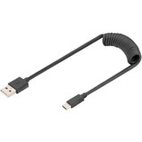 Digitus USB kabel USB 2.0 USB-A vtič, USB-C vtič 1 m črna primeren za obojestranski priključek , dvojno oklopljen, prilagodljiv, spiralni kabel AK-300, (20442162) | Shoptok.si