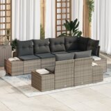 vidaXL 7-delni vrtni kavč set z blazinami siva poli ratan | Shoptok.si