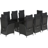  9-dijelni vrtni blagovaonski set s jastucima crni od poliratana | shoptok.hr