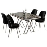 Hanah home set trpezarijski sto i 4 stolice vals black marble chrome black | ePonuda.com