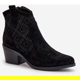 S. BARSKI Perforated Cowboy Ankle Boots With Zipper Eco Suede Black S.Barski | Shoptok.si