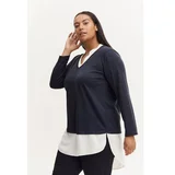 Fransa Dark blue ladies sweater with shirt insert - Women