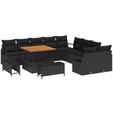 vidaXL Set od 13 komada Vrtne Sofe s Jastučićima Crna Poli Ratan Akacija, 2-Sjedala Vrtna Sofa s Jastučićima Crna Poli Ratan, Set od 3 komada Vrtne Trpeze s Jastučićima Crna Poli Ratan Akacija | shoptok.hr