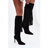 Boto Women's High Heel Boots with Fringes Black Isalune Cijene
