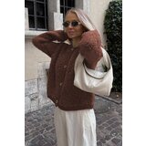 Madmext Brown Buttoned Boucle Knitwear Cardigan | Shoptok.si