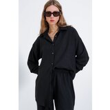 Bigdart Women's Black Oversize Linen Bottom Top Set 6622 | Shoptok.si