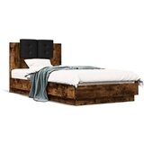 vidaXL Posteljni okvir z vzglavjem dimljen hrast 90x190 cm inž. les | Shoptok.si