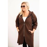 Kesi Włoski Elegant Plus Size women's coat with a collar and large pockets fango Cene
