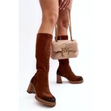 Boto Women's Suede Knee-High Boots with Heel Lemar Dark Brown Ceraxa | ePonuda.com