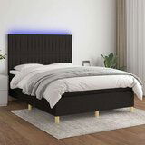 vidaXL Box spring postelja z vzmetnico LED črna 140x190 cm b | Shoptok.si