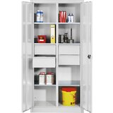 C+P Omara za material iz jeklene pločevine, 6 polic, 4 predalov, VxŠxG 1950 x 930 x 500 mm, svetlo siva | Shoptok.si