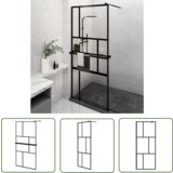 The Living Store Pregrada za tuš s polico črna 100x195 cm ESG steklo in aluminij - Stena Za Tuš, (21745258) Cene