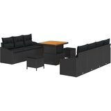 vidaXL 10-delni vrtni set s blazinami Črna poli ratan akacija, 2-sedežna vrtna sofa z blazinami Črna poli ratan, 3-delni vrtni jedilni set z blazinami Črna poli ratan akacija | Shoptok.si