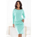 Numoco 189-12 Long-sleeved sweatshirt dress with pockets – comfortable cut with a low neckline at the back – mint Cene