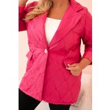 Kesi Włoski Women's Plus Size quilted jacket with collar and button pink | shoptok.hr