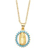 Ogrlica Medaljon Djevica Marija - Zlatna / Plava KP38854 | shoptok.hr